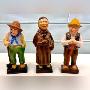 3 Vintage Decorama Chalkware Smoking Figures - Hiker/Lumberjack/Friar